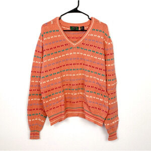 Vintage Colours by Alexander Julian Cotton Linen Colorful V-Neck Sweater Large